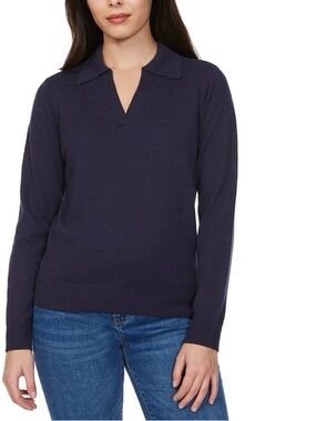 LOFT Navy V‑Notch Polo Collar Sweater